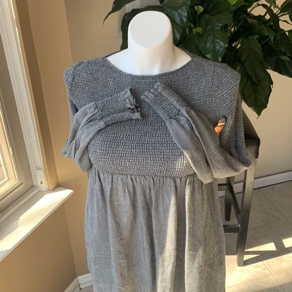 Zara Woman Smocked Black & White Plaid Babydoll Top size x-small - Picture 3 of 6